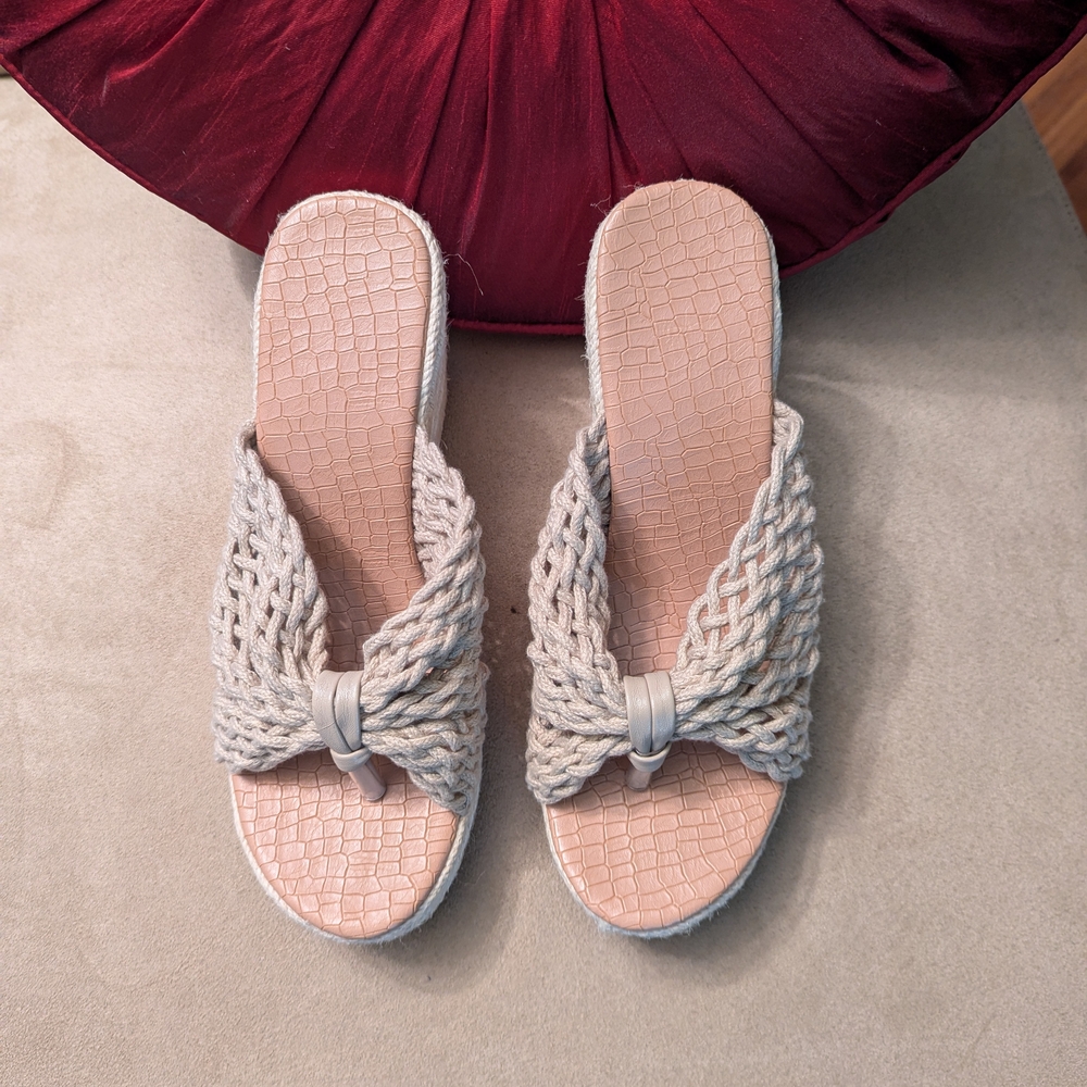 Cream Braided Slip-On Sandals with Bow Detail
